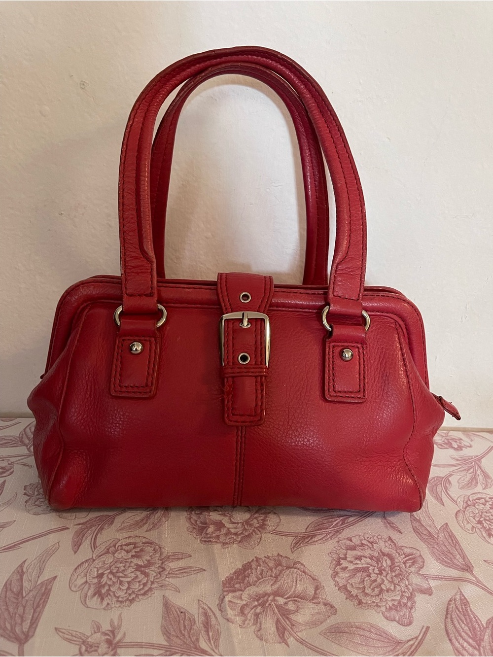 Talbots Red Leather Buckle-Front Satchel